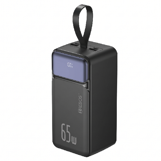 Power Bank Hrebos PB-960 preto detalhe portas USB-C USB-A display LED