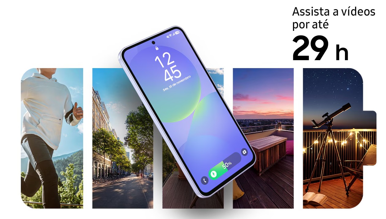 Bateria de 5.000mAh do Samsung Galaxy A36 5G com carregamento Super-Rápido de 45W