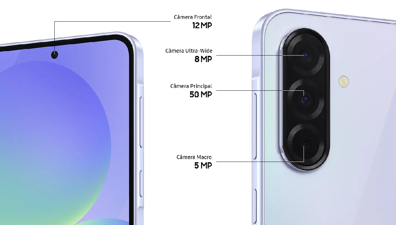 Sistema de câmera tripla de 50MP do Samsung Galaxy A36 5G com OIS e zoom digital de 10x