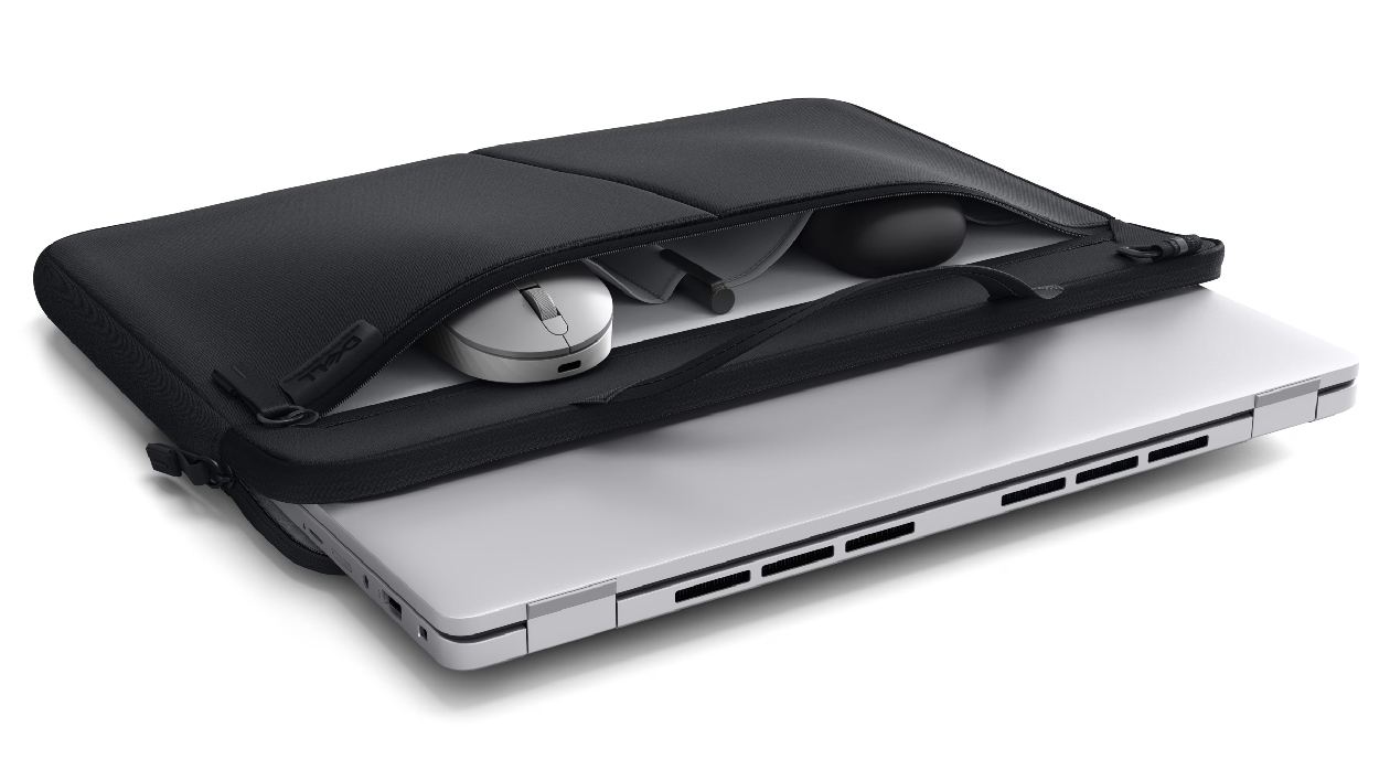 Compartimentos internos da maleta Dell EcoLoop Pro Plus com bolso organizador frontal