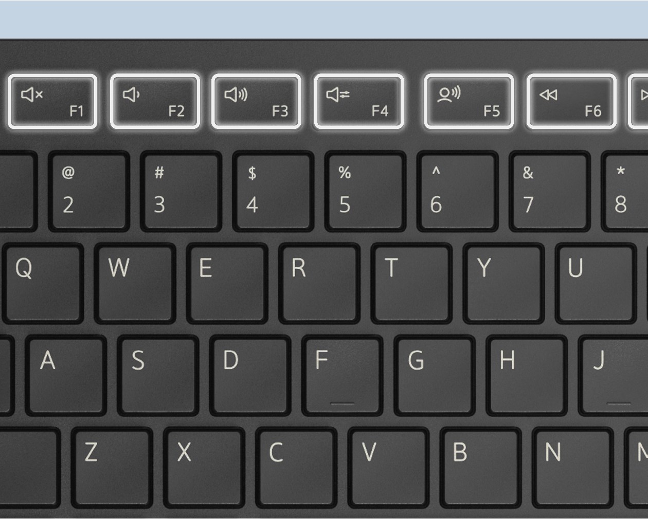 Teclas de função F1 a F6 do teclado Dell Pro KM526 com ícones de multimídia e chamadas