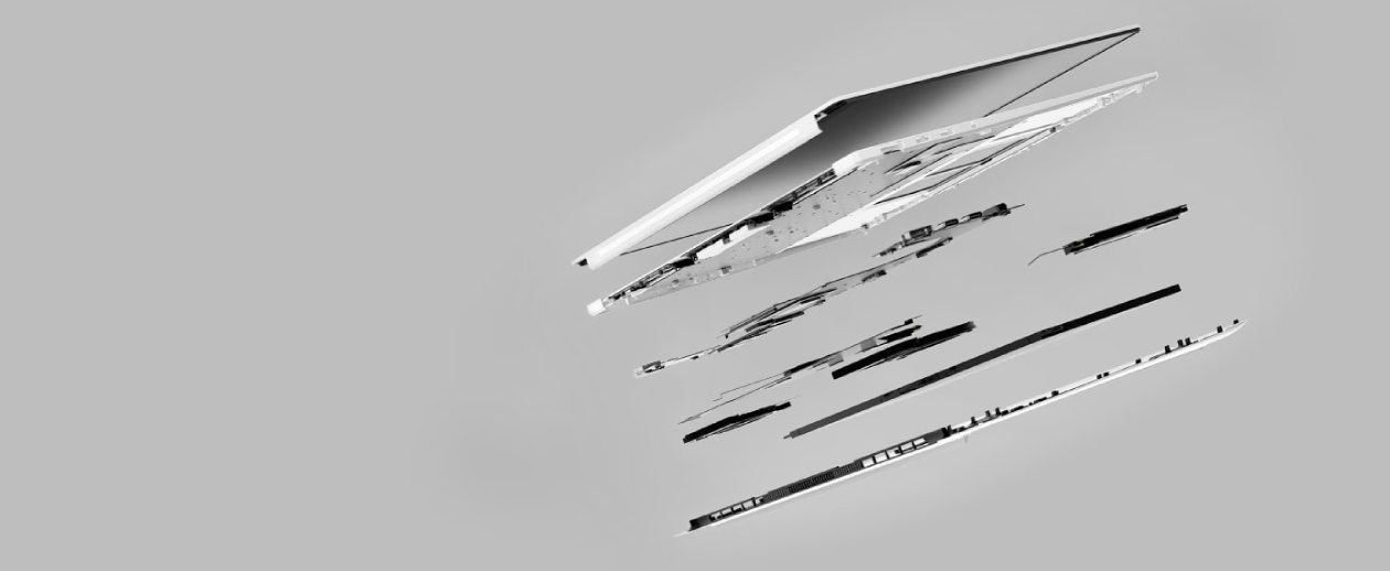 Arquitetura interna modular do ASUS Zenbook S 14 em vista explodida