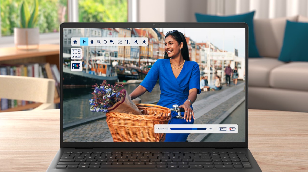 Notebook Dell 16 DC16250 executando edição de vídeo em home office