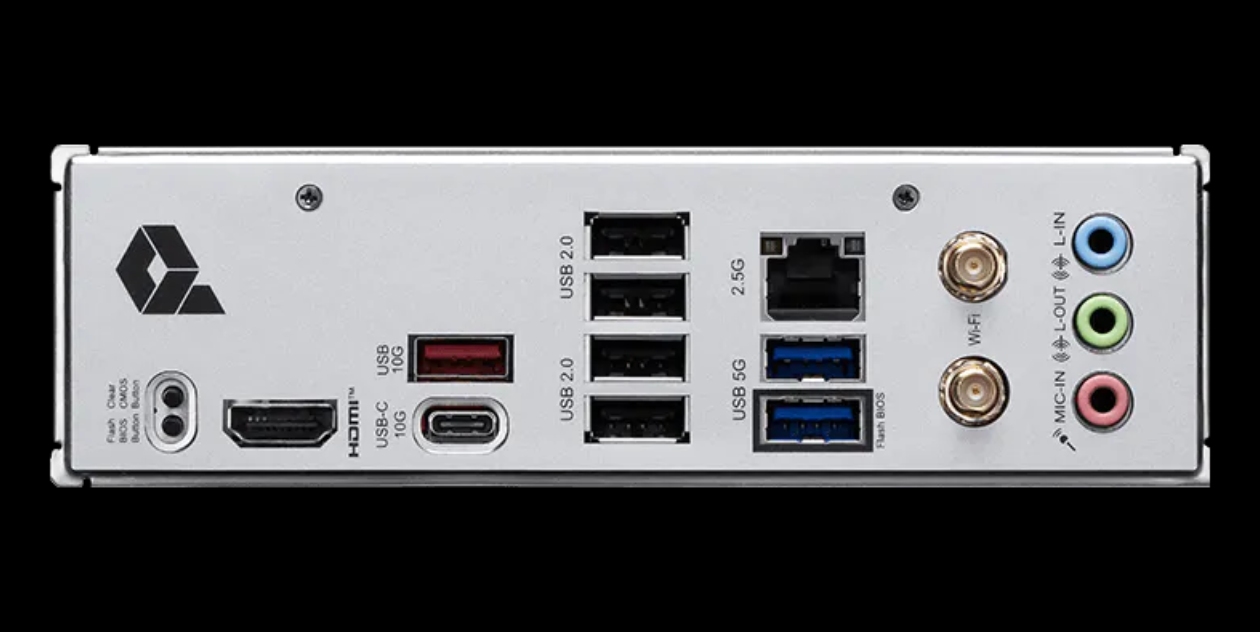 Visão frontal do painel de conectores traseiro com todas as portas mapeadas
