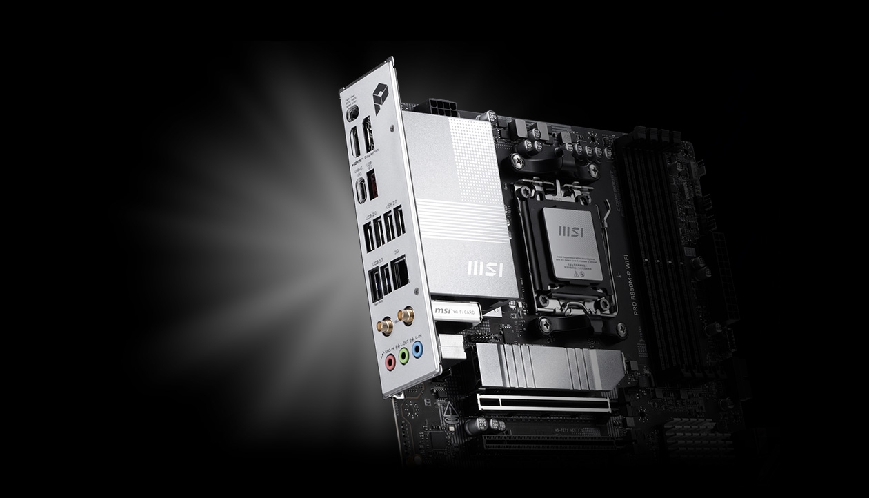 Painel traseiro I/O Shield e lateral iluminados da MSI PRO B850M-P