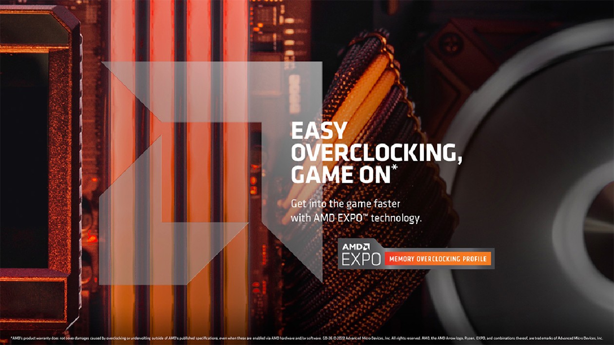 Infográfico sobre AMD EXPO para overclock fácil de memória DDR5 - Easy Overclocking, Game On