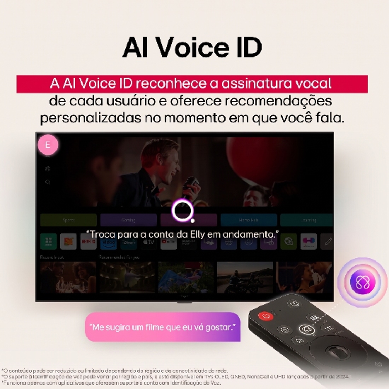 Recurso AI Voice ID da Smart TV LG 43AU801C0SA que reconhece a voz de cada membro da fam&iacute;lia