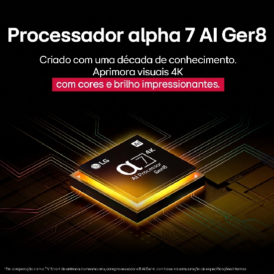 Processador alpha 7 AI Processor Gen8 da Smart TV LG 43AU801C0SA com tecnologia de aprendizado profundo