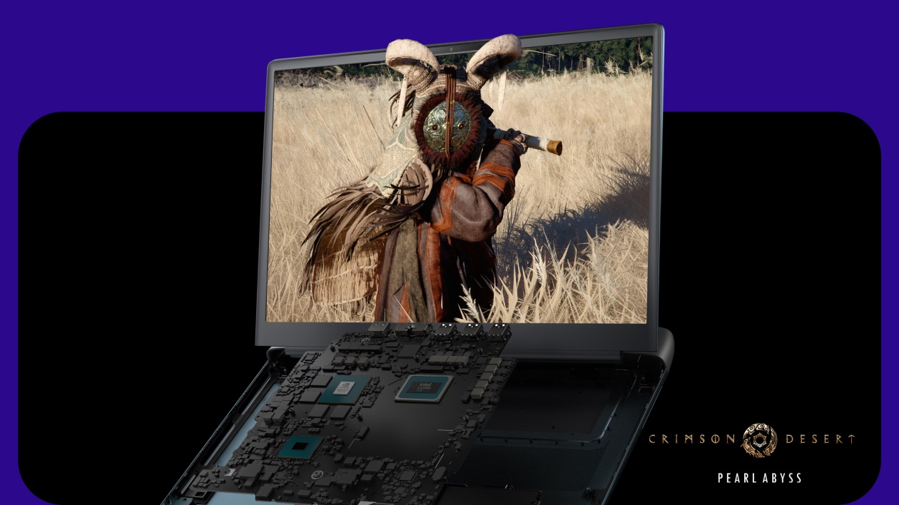 Dell Alienware Area-51 16 rodando o jogo Crimson Desert com gráficos em alta qualidade demonstrando desempenho de gaming em tempo real