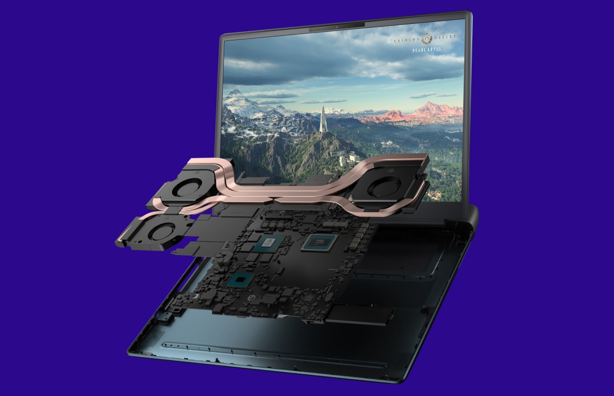 Sistema de refrigeração Cryo-tech com quatro ventiladores e heat pipes em cobre dentro do Dell Alienware Area-51 16