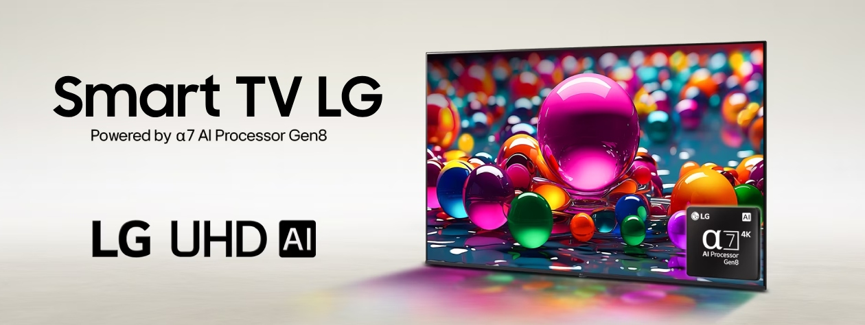 TV LG 50 polegadas modelo 50UA8550PSA exibindo imagem 4K em ambiente de sala de estar com design de bordas finas e base central