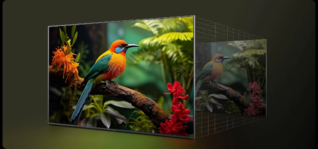 Demonstração do Super Aprimoramento 4K da LG mostrando a diferença de resolução e nitidez entre conteúdo original e conteúdo aprimorado