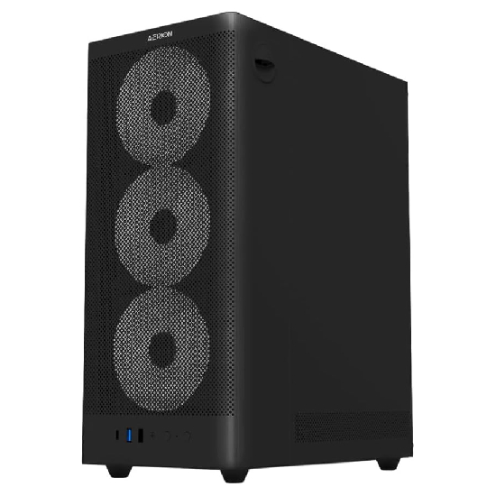 Painel frontal perfurado com área para três ventoinhas e painel lateral sólido
