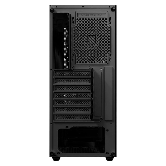 Vista traseira do gabinete com 7 slots PCI e grade de ventoinha