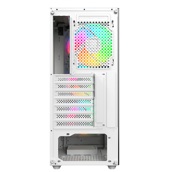 Vista traseira do gabinete Aerion Arch II com slots PCI e compartimento de fonte