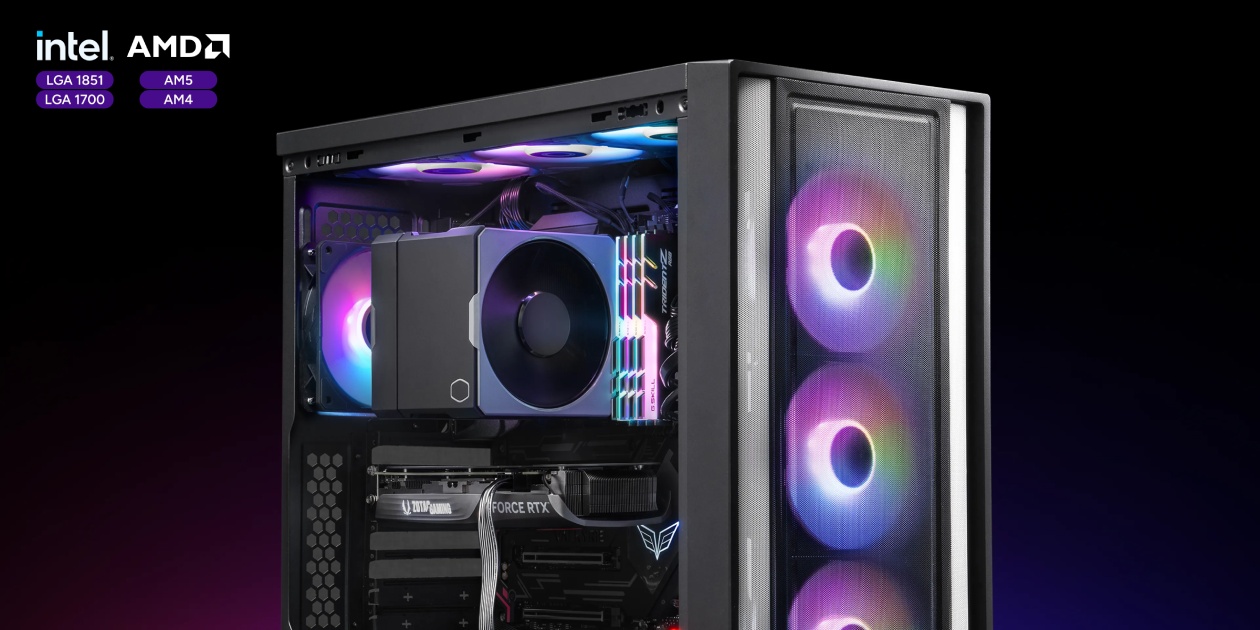 Cooler Master Hyper 612 Apex branco instalado no gabinete, destacando compatibilidade Intel LGA 1851 e AMD AM5