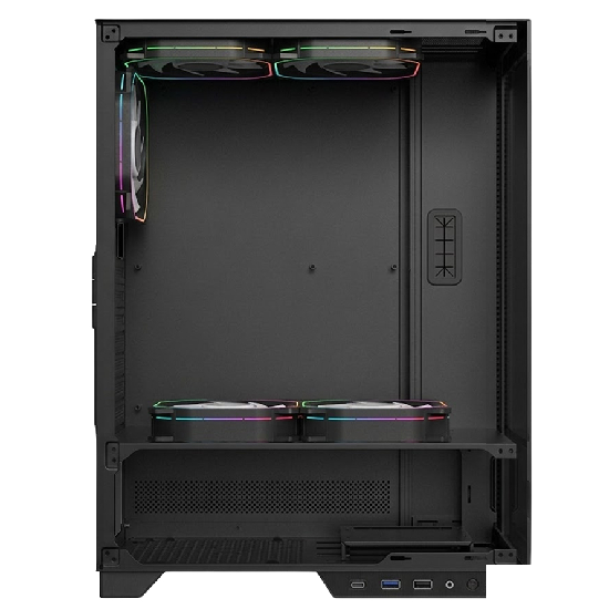 Gabinete Aerion Arch V1sion preto vista lateral interna ventoinhas ARGB espa&ccedil;o placa-m&atilde;e