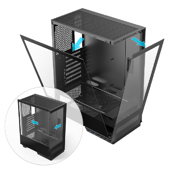 Gabinete Aerion Arch V1sion esquema toolless remo&ccedil;&atilde;o r&aacute;pida pain&eacute;is vidro temperado
