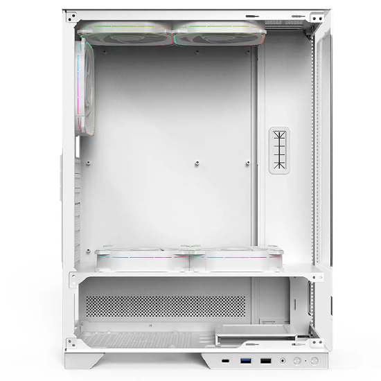 Gabinete Aerion Arch V1sion vista lateral interna suportes ventoinhas PSU shroud painel E/S