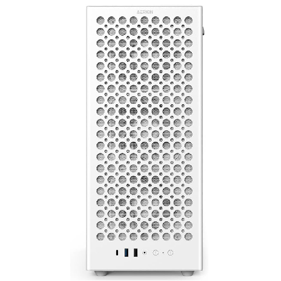 Vista frontal direta, mostrando mesh e conexões USB na base