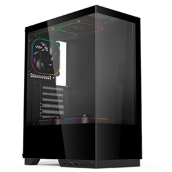 Gabinete Aerion Arch I preto em perspectiva, estilo aquário