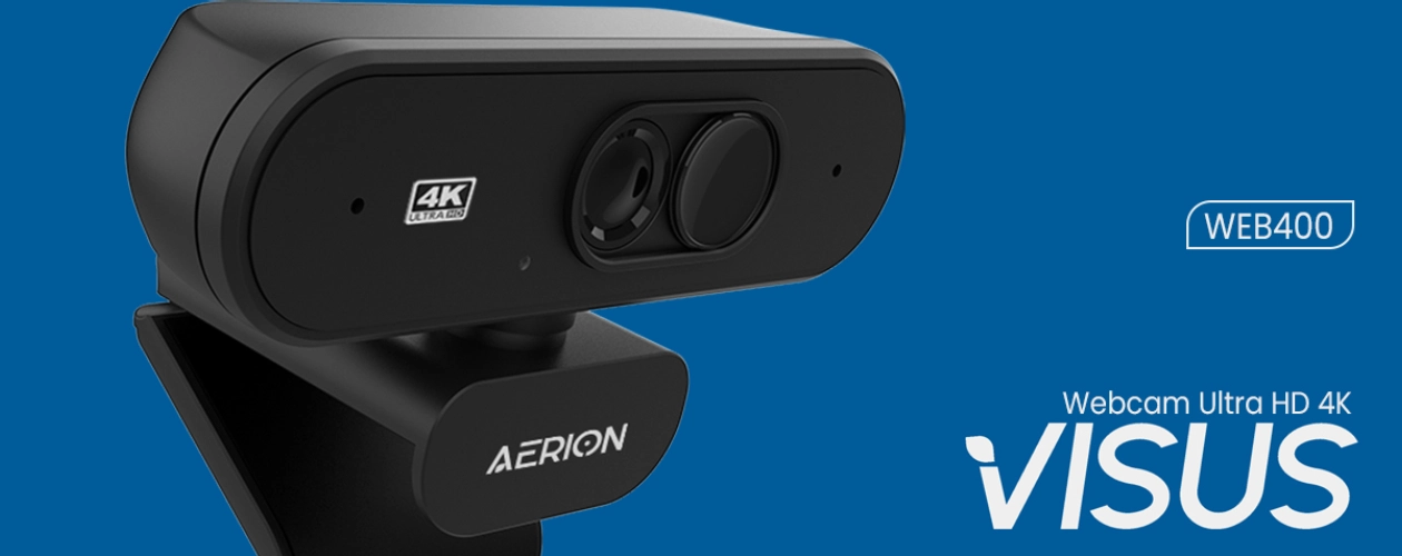 Banner principal de apresentação da Webcam Aerion Visus 400 4K