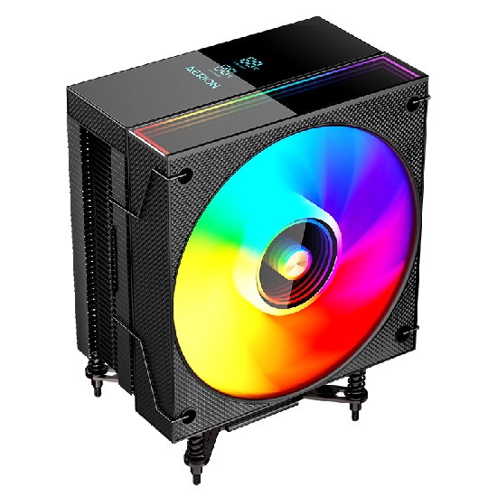 Cooler com iluminação ARGB multicolorida e painel digital aceso