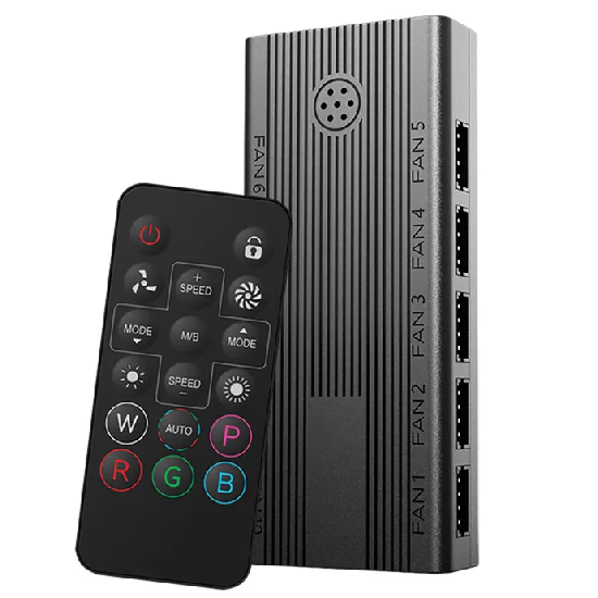 Hub controlador preto e controle remoto para ajuste das ventoinhas Aerion