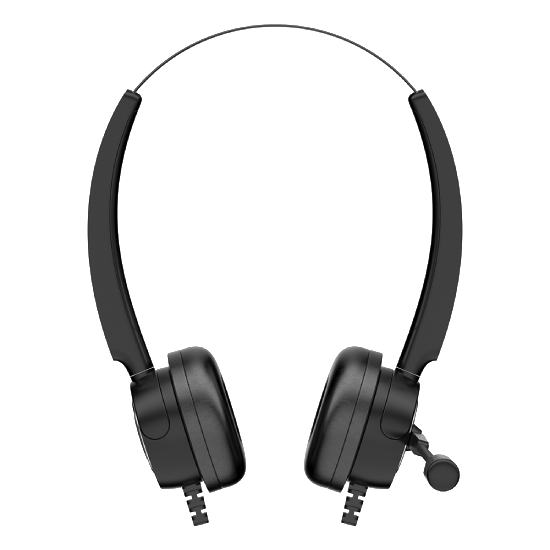 Detalhe do microfone flexível e almofadas de ouvido macias do Headset HP