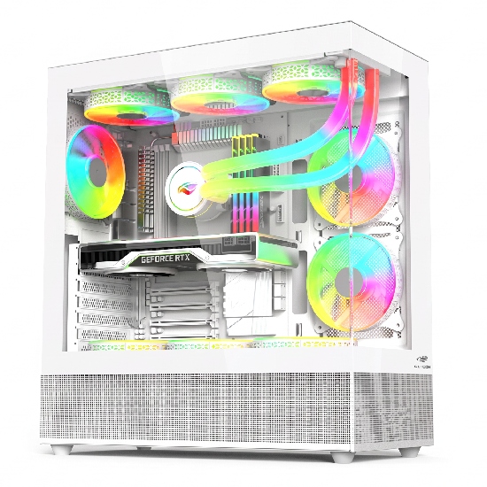 Gabinete C3Tech MT-G850WH vista frontal design aquário vidro temperado branco