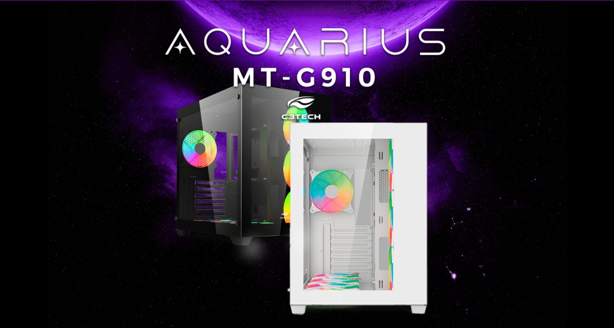 Gabinete C3Tech MT-G910WH branco com vidro temperado, design aquário gamer