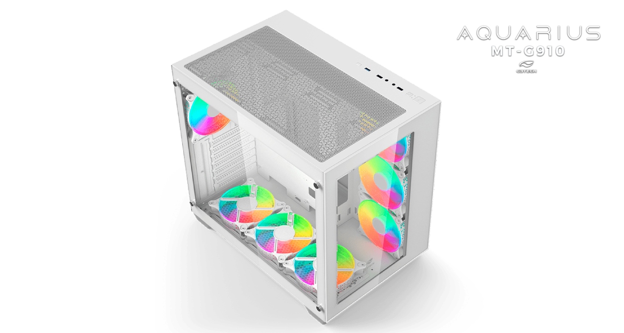 Gabinete C3Tech MT-G910WH com vidro temperado, espaços para coolers e design aquário branco
