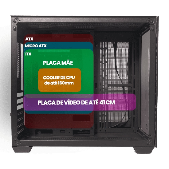 Chapa de aço SPCC com 0,6mm de espessura do gabinete C3Tech MT-G910WH