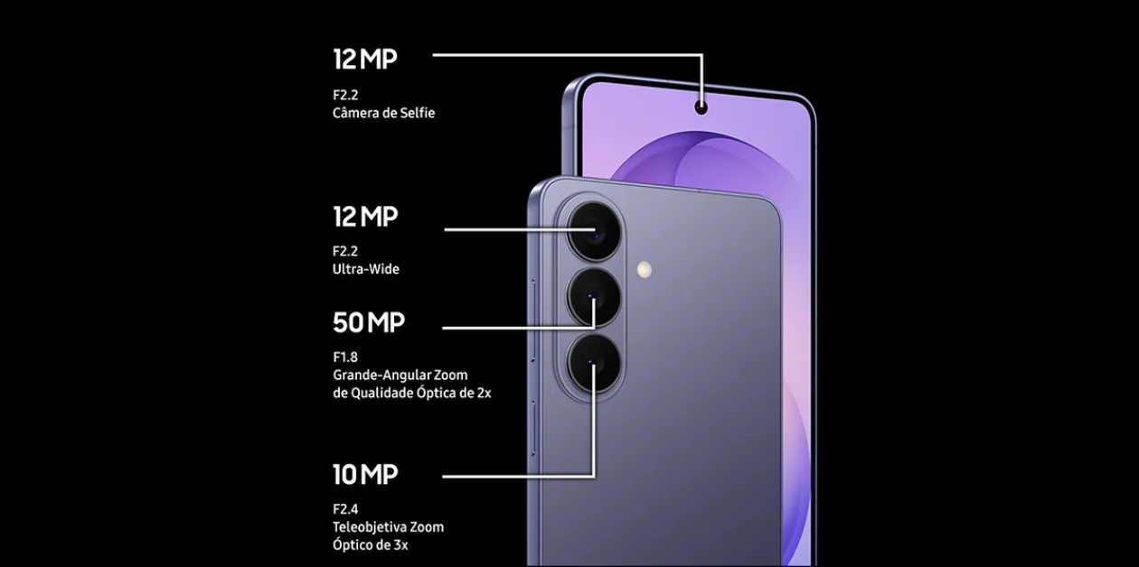 Detalhe do processador personalizado do Samsung Galaxy S26 ilustrando velocidade e desempenho para jogos e multitarefa