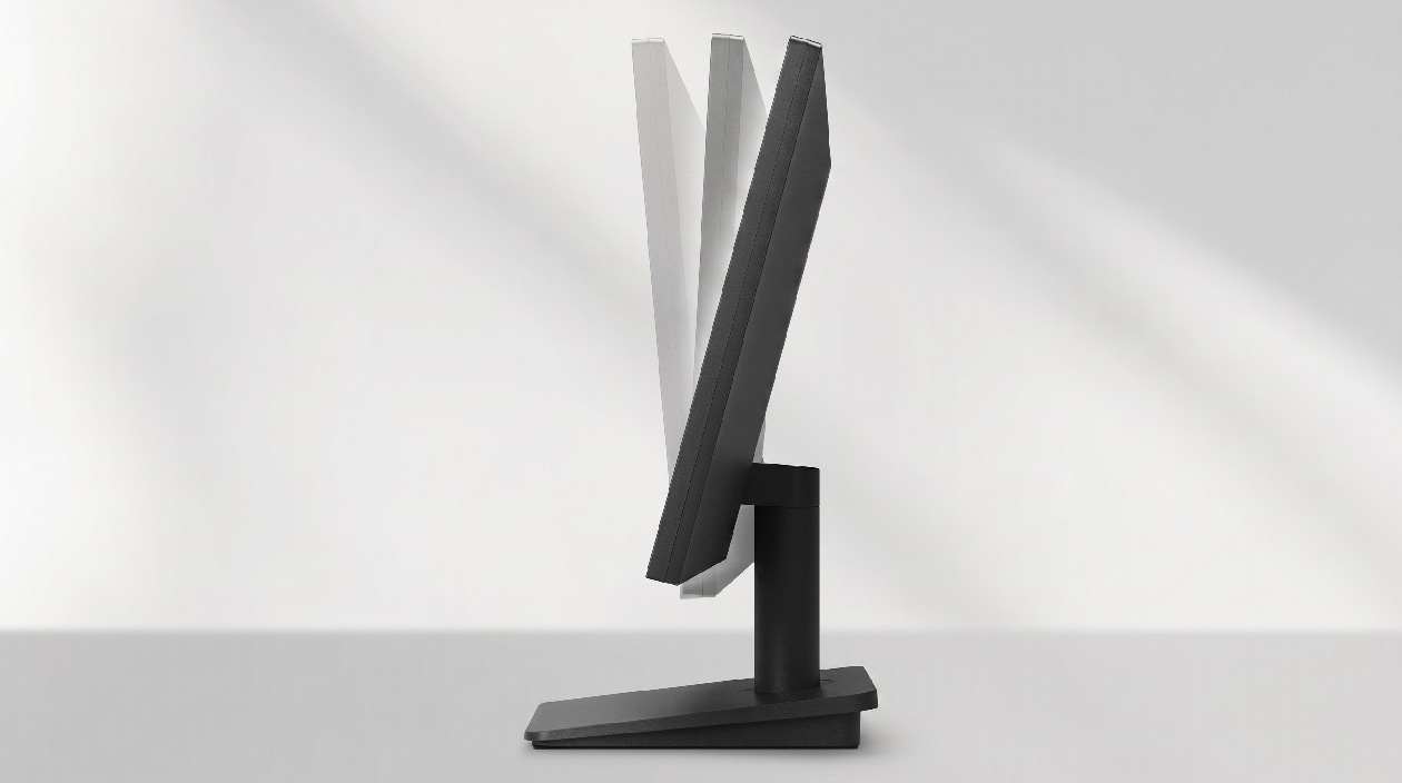 Monitor LG 20U401A-B com suporte de inclinação ajustável demonstrando posição ergonômica confortável para trabalho prolongado