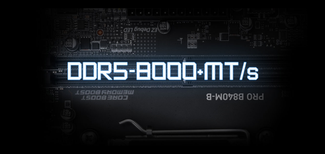 Slots DDR5 DIMM da placa-mãe MSI PRO B840M-B com suporte a 128GB e 8000+ MT/s
