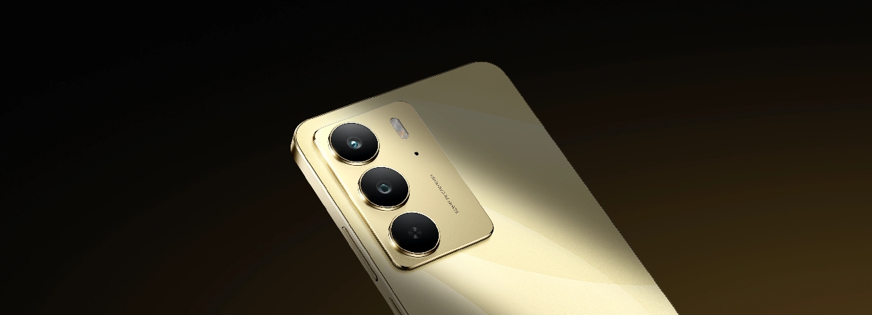 Realme C75 módulo de câmeras traseiras 50 MP lentes acabamento texturizado dourado