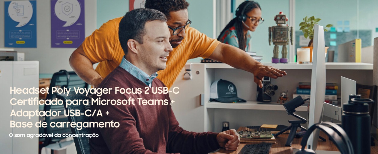 Headset Poly Voyager Focus 2 USB-C certificado Microsoft Teams com base de carregamento
