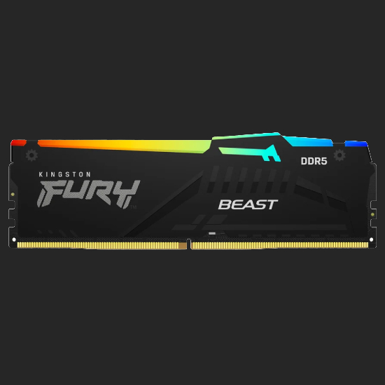 Módulo Kingston Fury Beast DDR5 instalado em placa-mãe mostrando conector DIMM 288 pinos