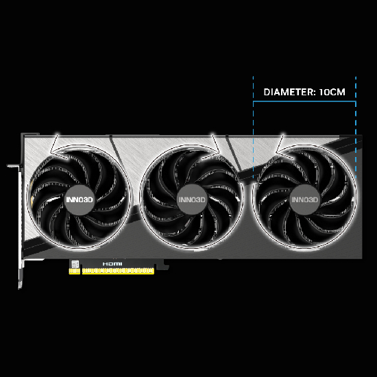 INNO3D RTX 5090 X3 OC cooler triplo ventilador pás de foice câmara de vapor dissipação calor