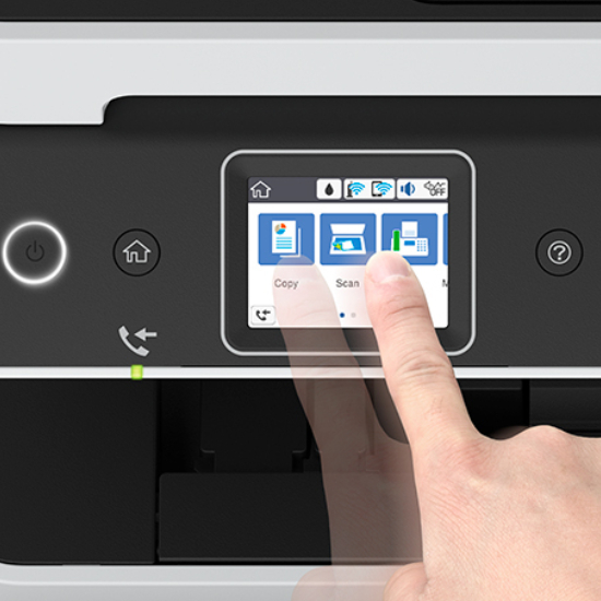 Painel de controle touchscreen 2,4 polegadas com ícones de Cópia, Digitalização e Fax