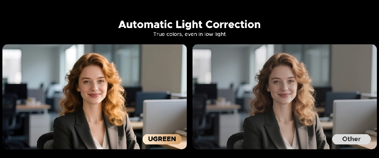 Correção automática de luz da webcam Ugreen em ambiente escuro