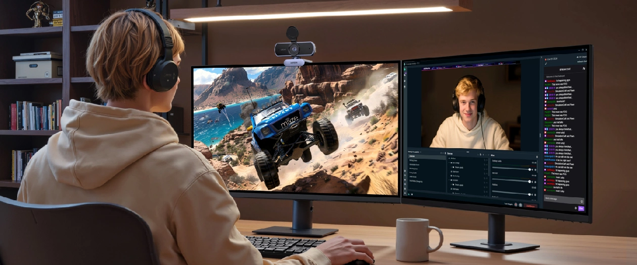 Cenário de streaming e jogos com a Webcam Ugreen CM831