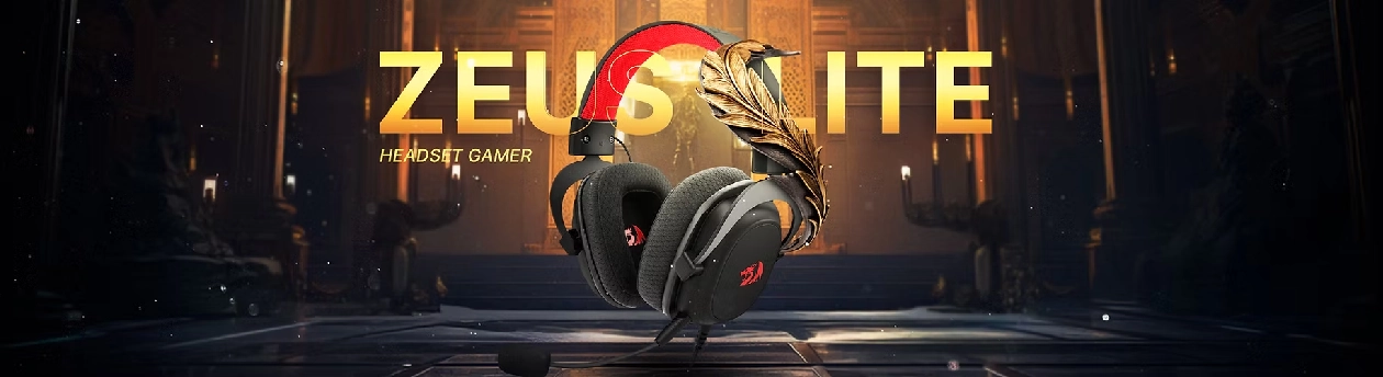Banner publicitário Headset Gamer Redragon Zeus Lite H510-LT preto e vermelho