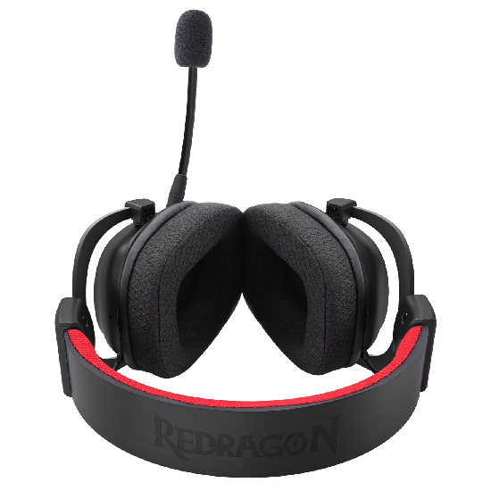 Visão superior do headset Zeus Lite com conchas articuladas e nome Redragon em relevo
