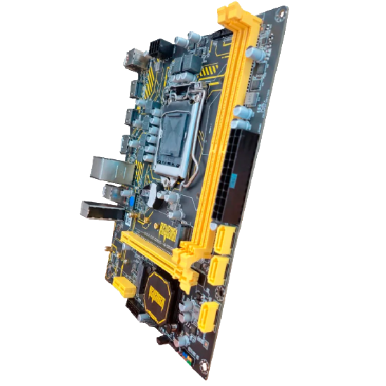 Vista lateral da Placa Mãe Revenger G-H511 focando nos slots de memória e conector de energia