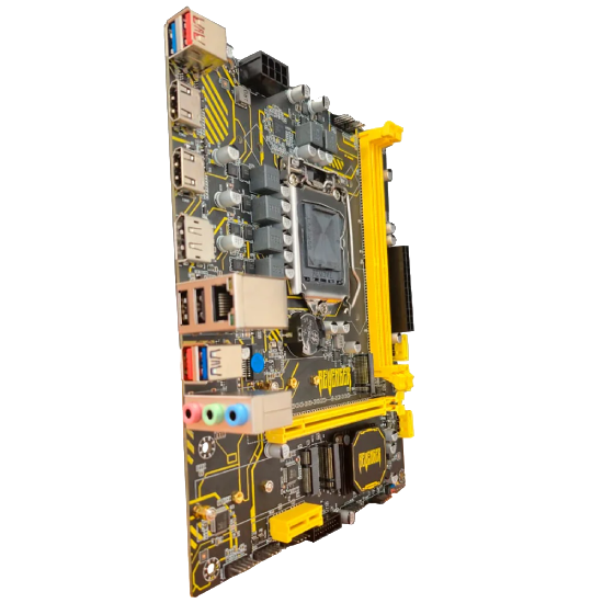 Vista lateral esquerda da Placa Mãe Revenger G-H511 mostrando capacitores e dissipador