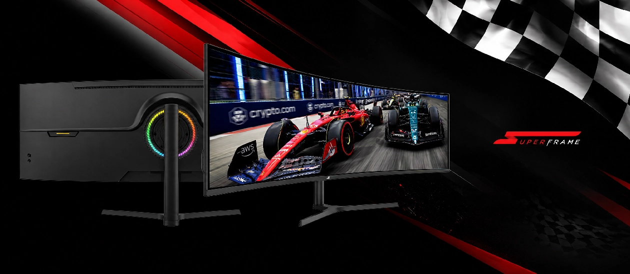 Banner de finalização Monitor Gamer 49 SuperFrame especificações chaves