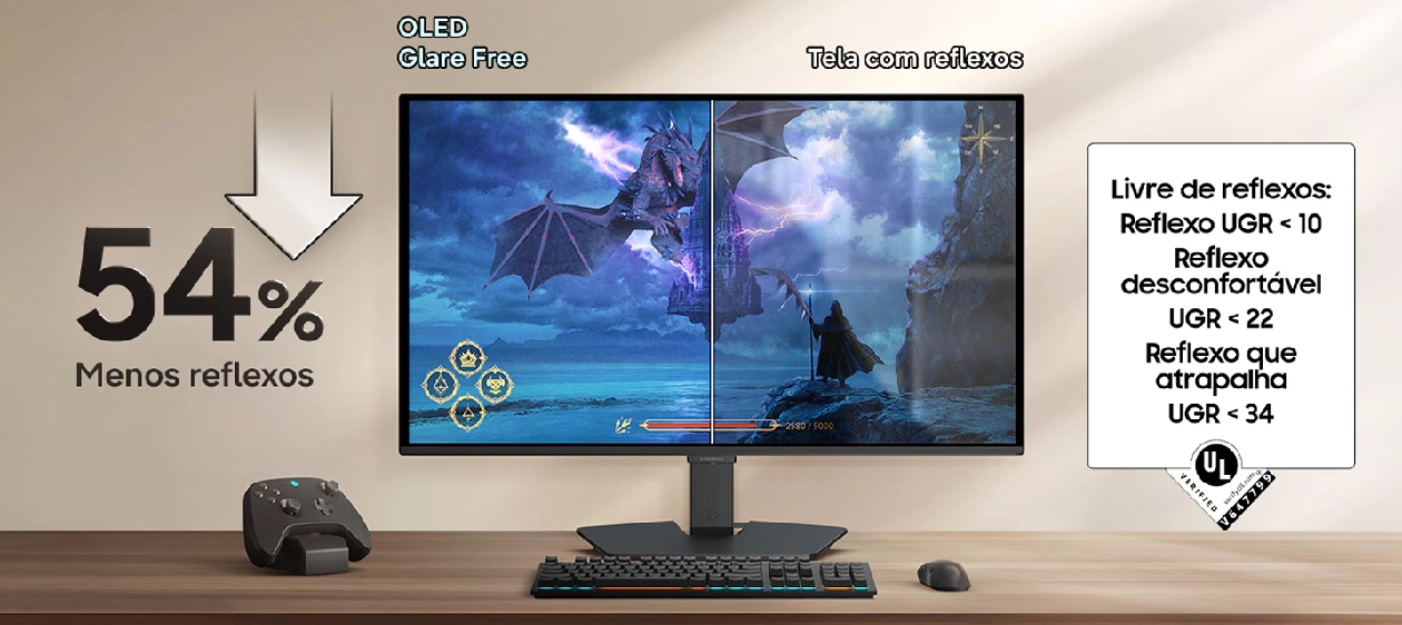 Tecnologia Glare Free reduzindo reflexos na tela do monitor