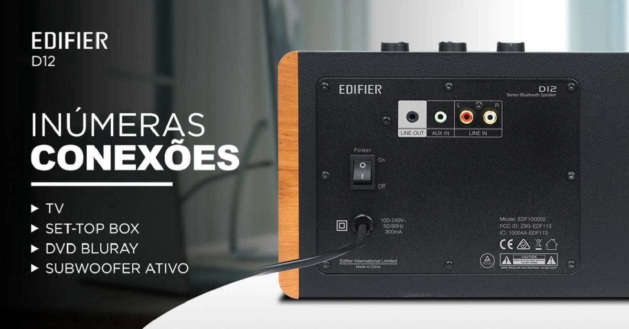 Conexões traseiras RCA, Auxiliar e saída para subwoofer ativo